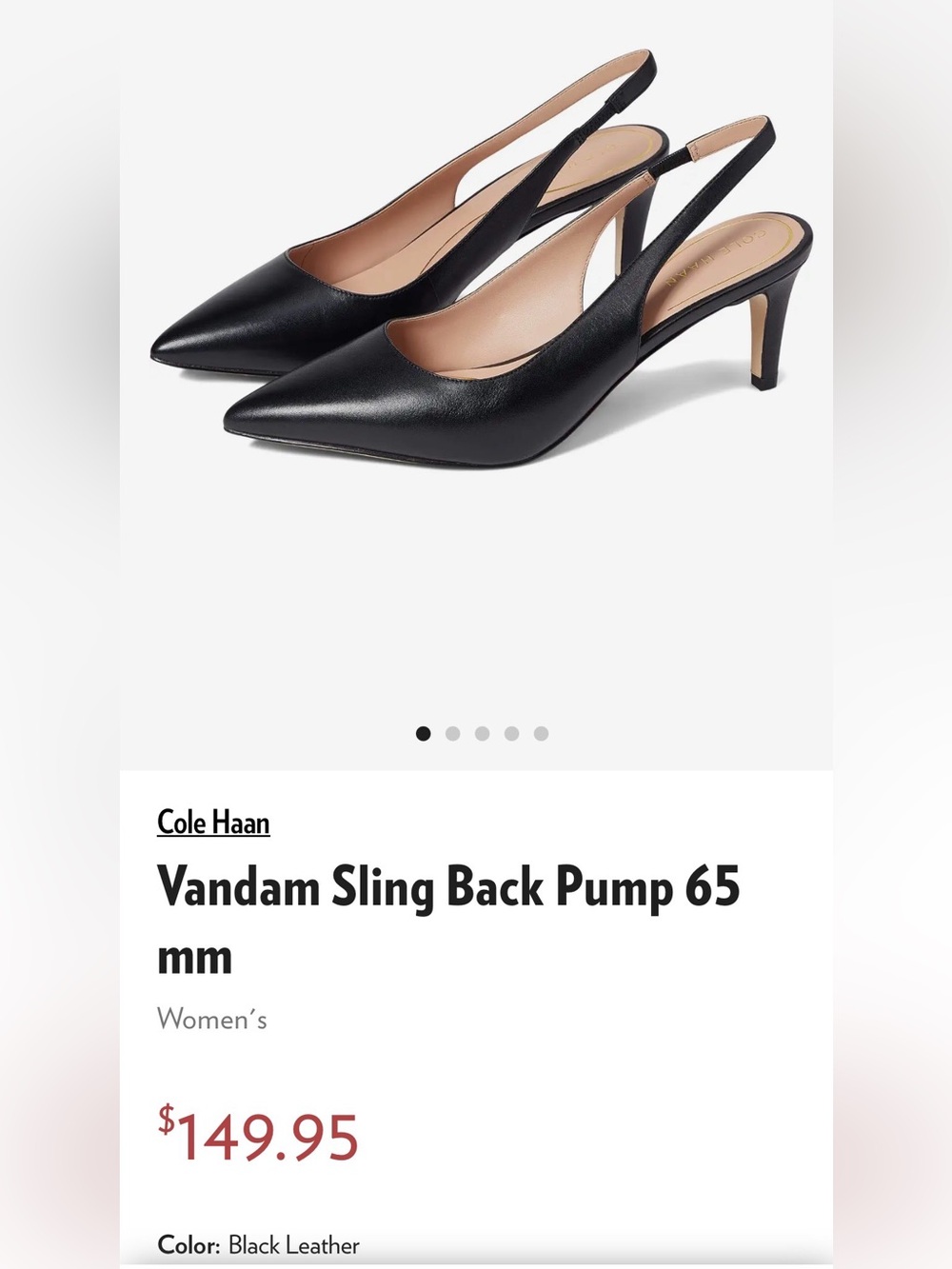 Cole Haan Black Pointed Slingback Flats with Blush Insole
